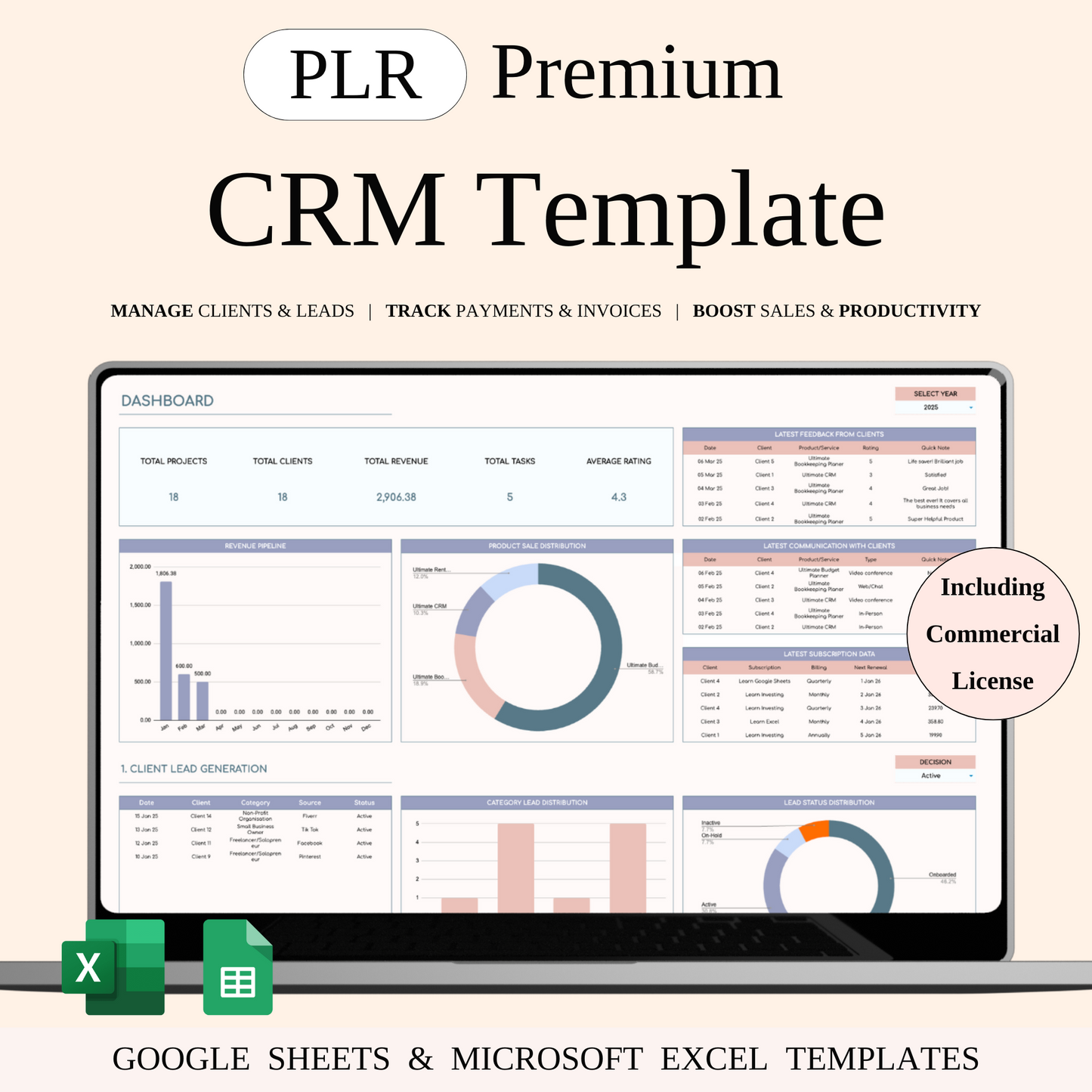 PLR - CRM Template for Excel and Google Sheets Keyzai