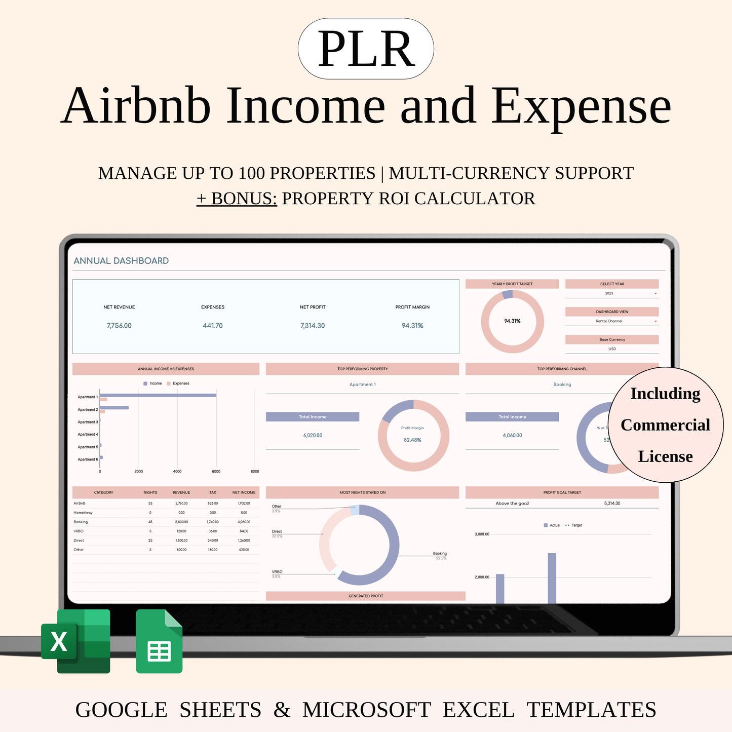 PLR - Airbnb Income and Expense Spreadsheet Keyzai