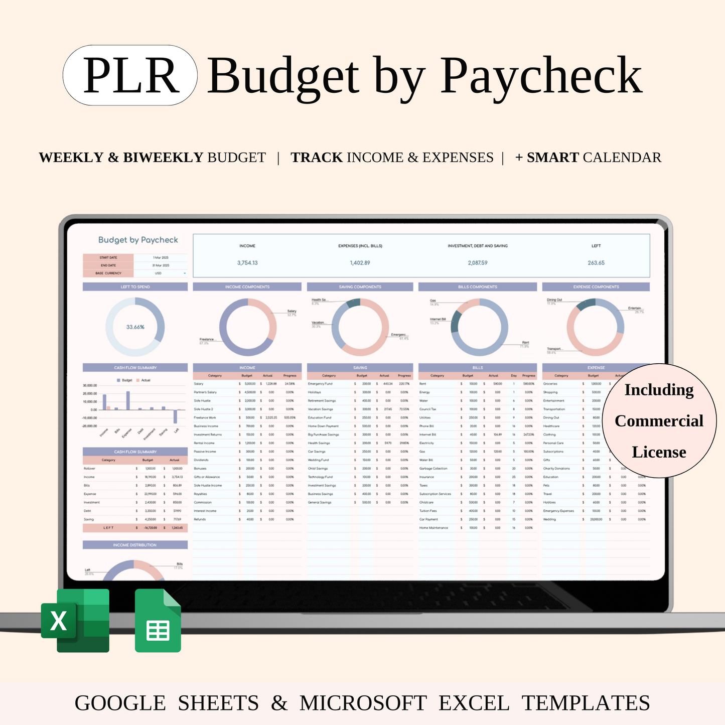 PLR - Budget by Paycheck Spreadsheet Template Keyzai