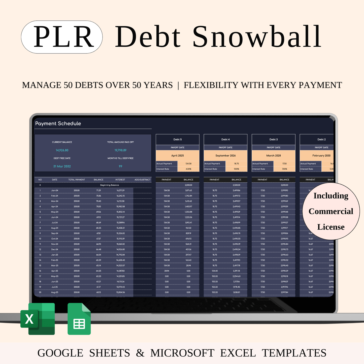 PLR - Debt Snowball Payoff Template (Dark Mode) Keyzai