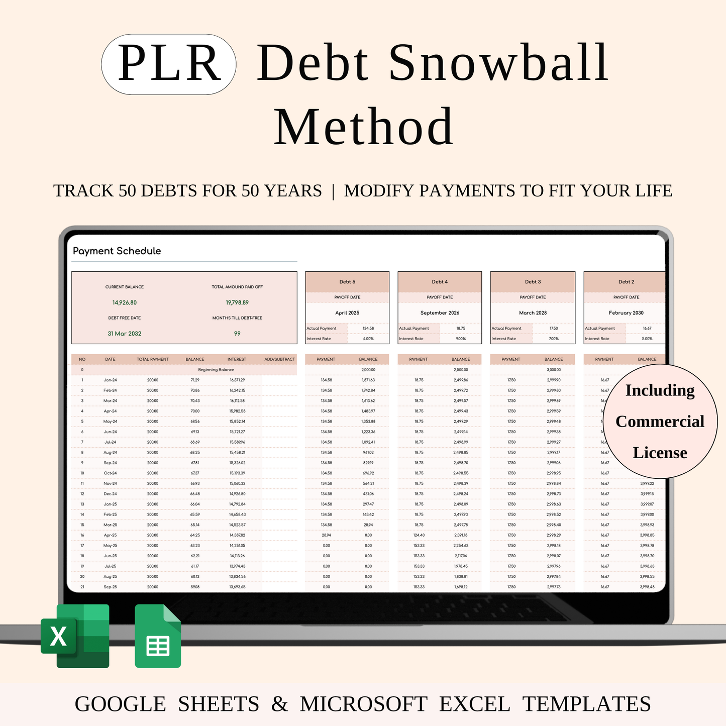 PLR - Debt Snowball Method Payoff Template (Elegant Mode) Keyzai