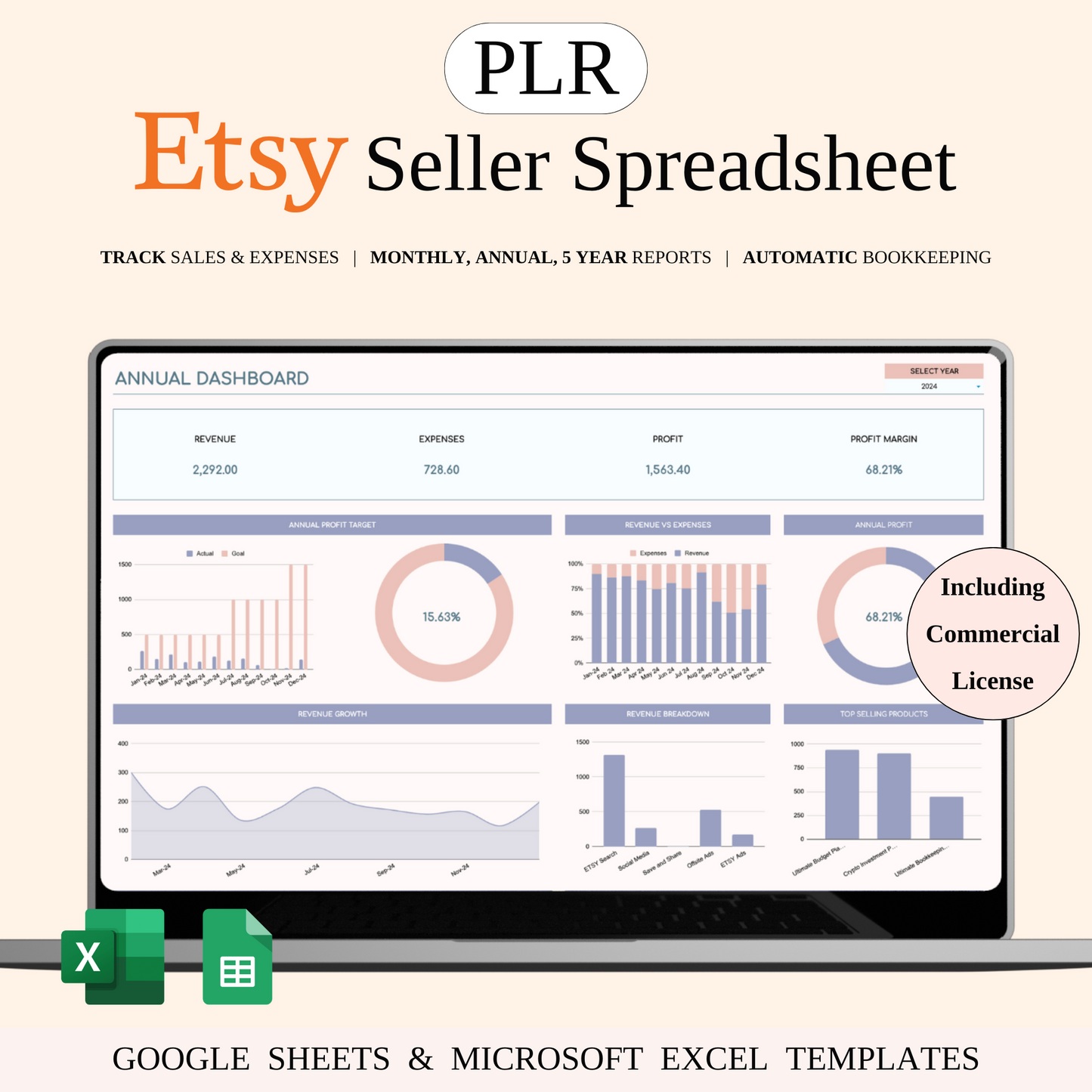 PLR - Etsy Seller Spreadsheet Template Keyzai