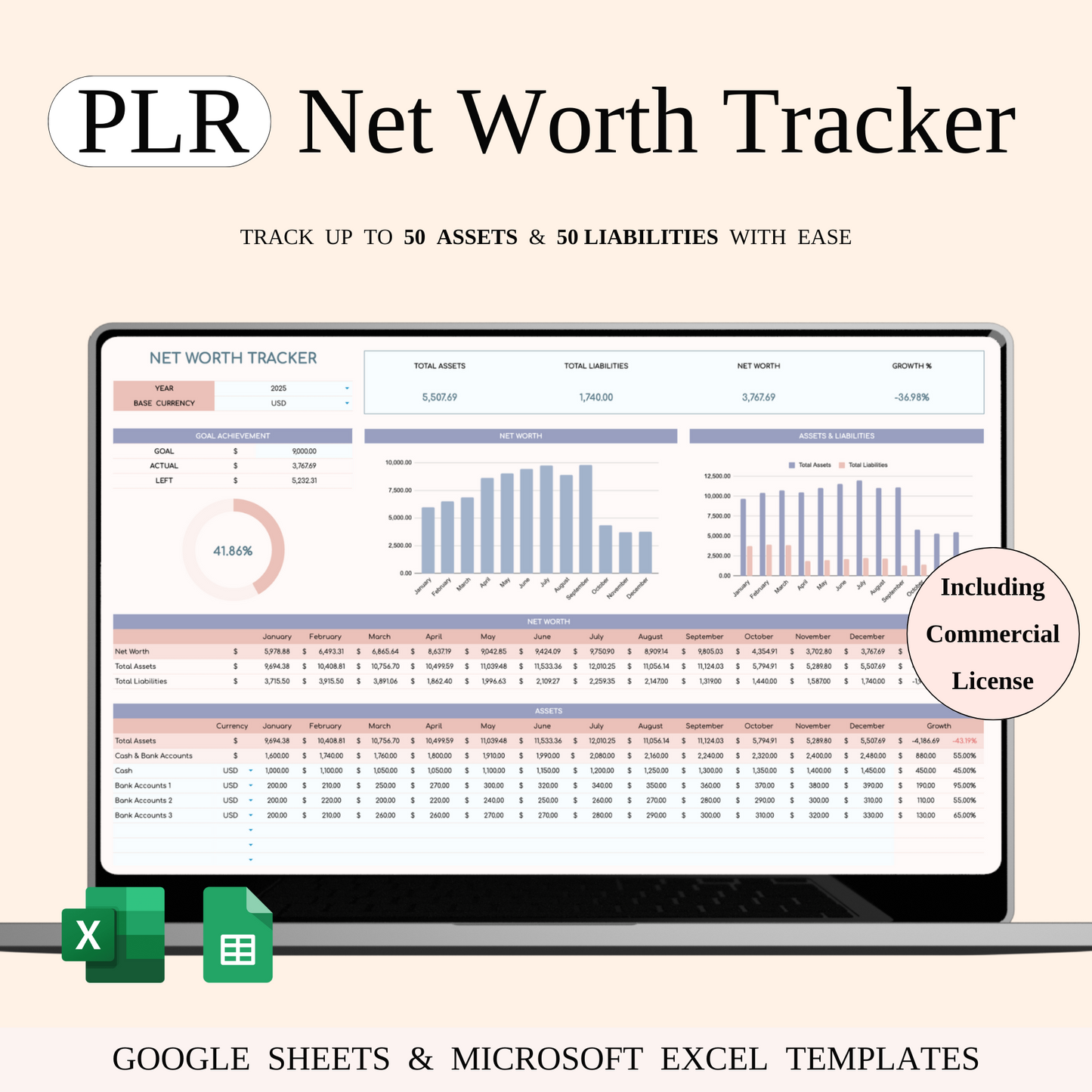 PLR - Net Worth Tracker Spreadsheet Keyzai