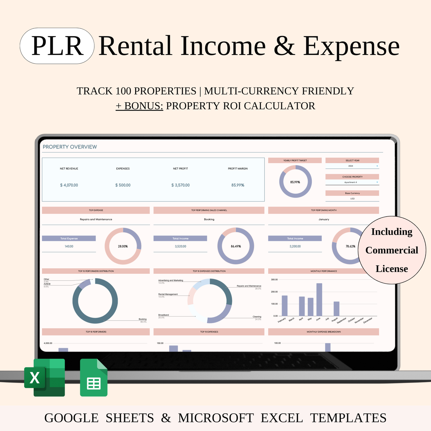 PLR - Rental Property Income & Expense Spreadsheet Keyzai