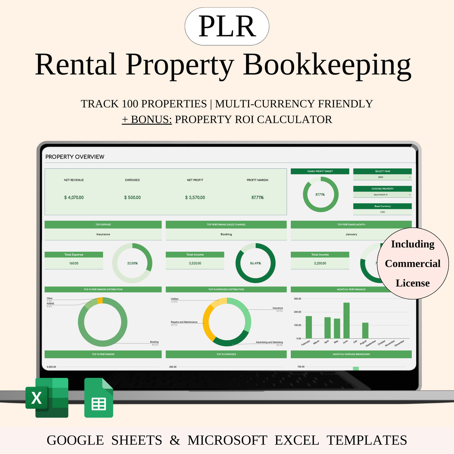 PLR - Rental Property Bookkeeping Tracker (Green Theme) Keyzai