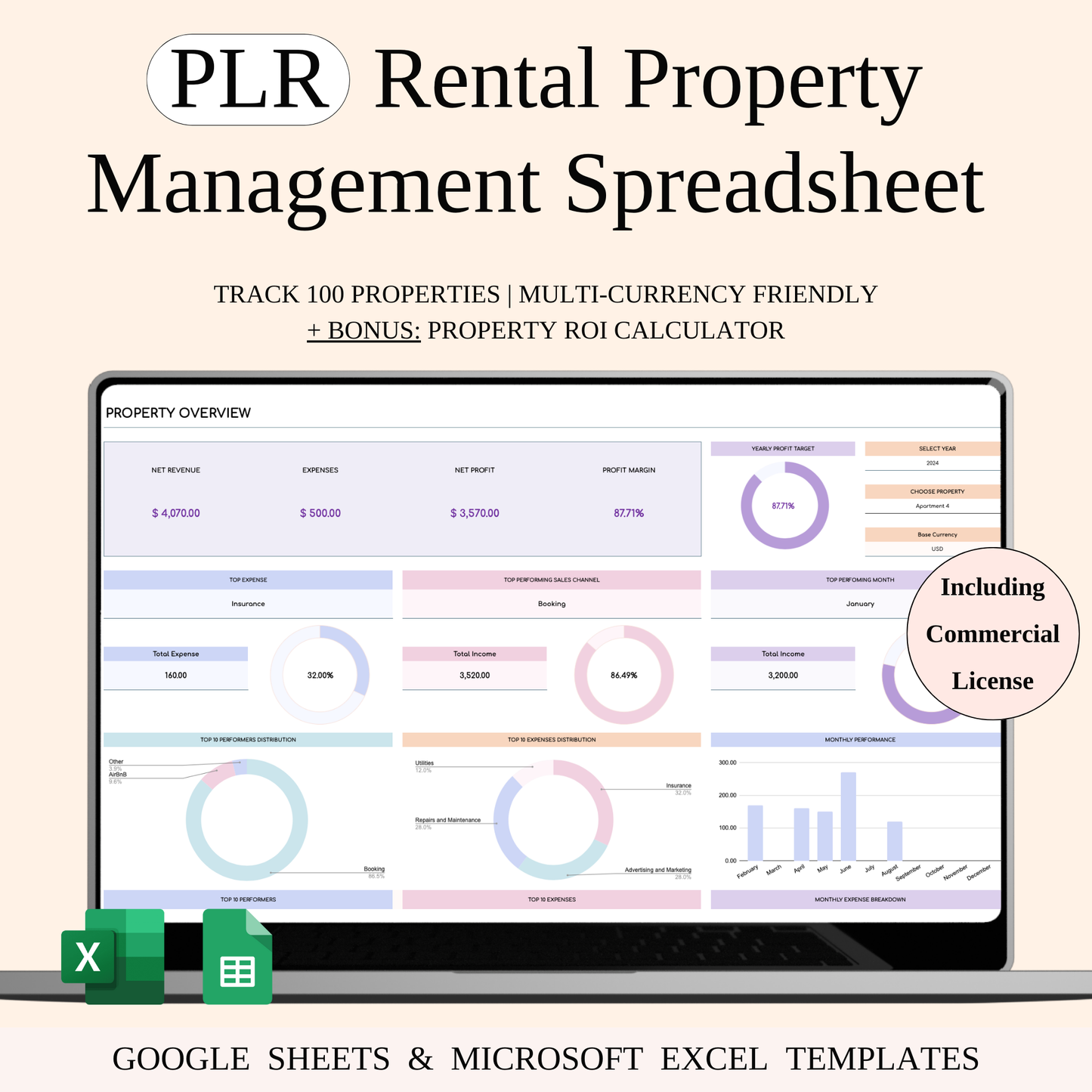 PLR - Rental Property Management Spreadsheet (Rainbow Theme) Keyzai