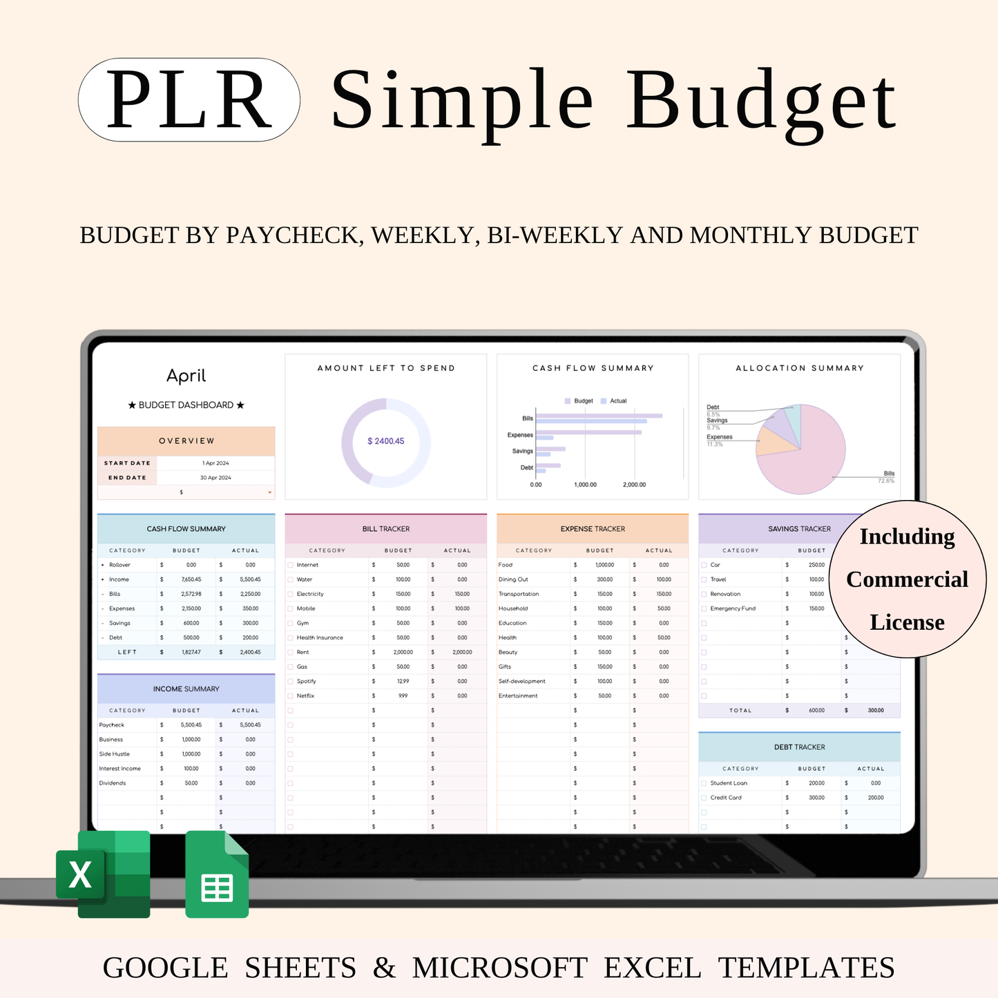 PLR - Ultimate Personal Finance Tracker Template (Rainbow Theme) Keyzai