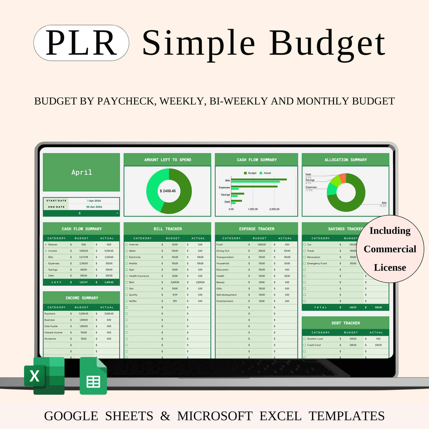PLR - Simple Budget Planner (Green Theme) Keyzai