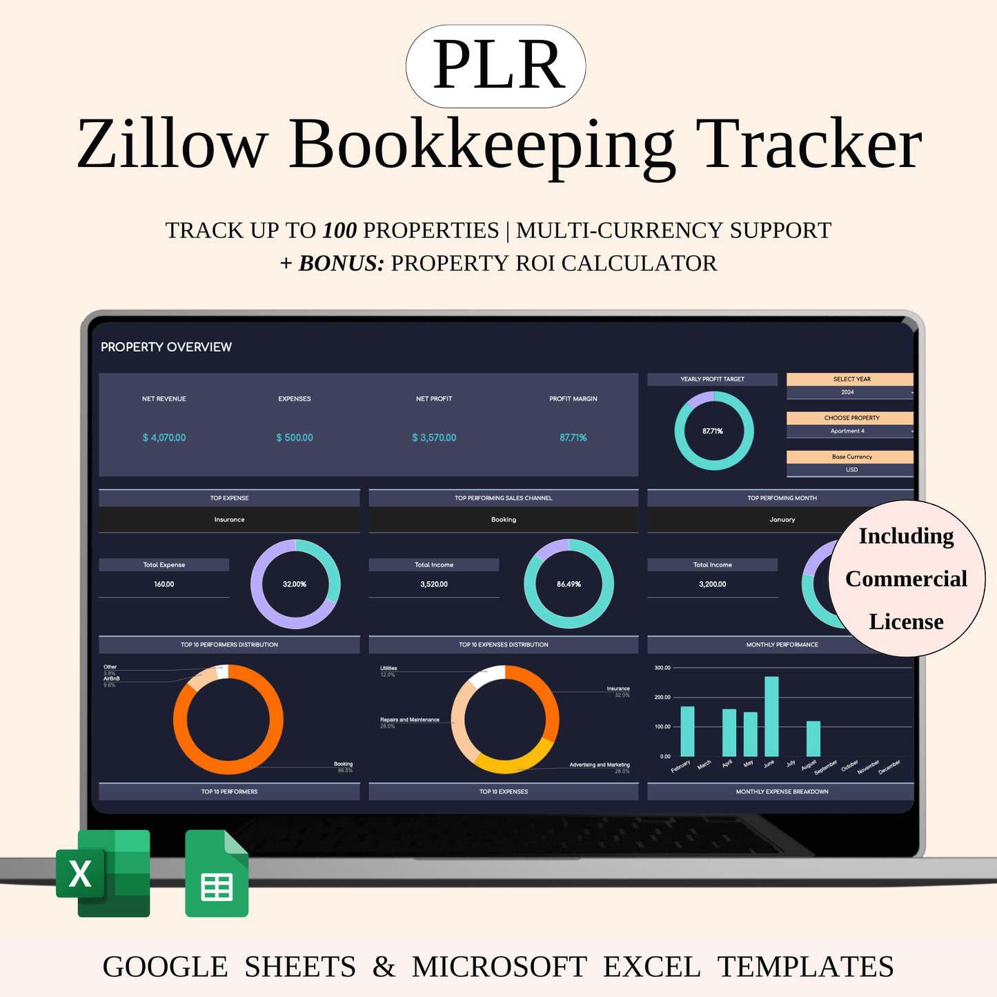 PLR - Zillow Bookkeeping Tracker (Dark Theme) Keyzai