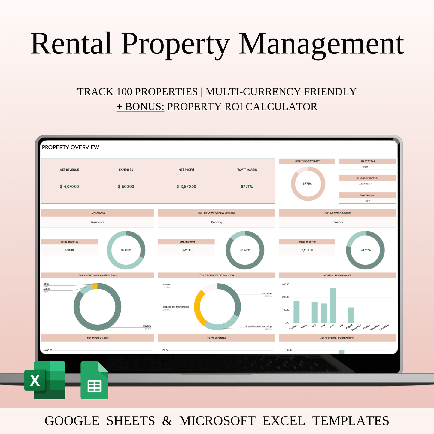 Rental Property Management Spreadsheet Template (Elegant Theme) Keyzai