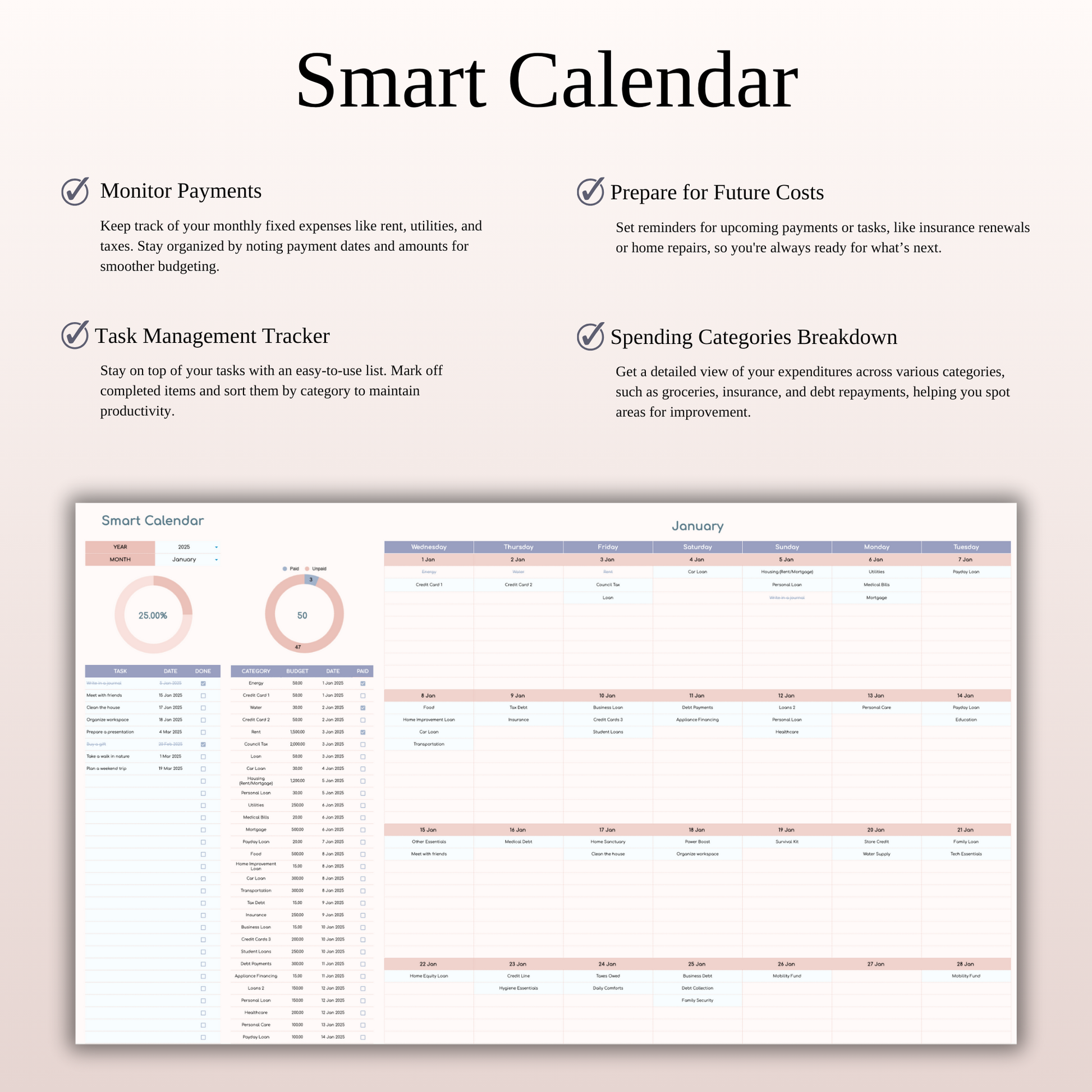 Annual 50/30/15/5 Budget Spreadsheet Template in Excel & Google Sheets Keyzai
