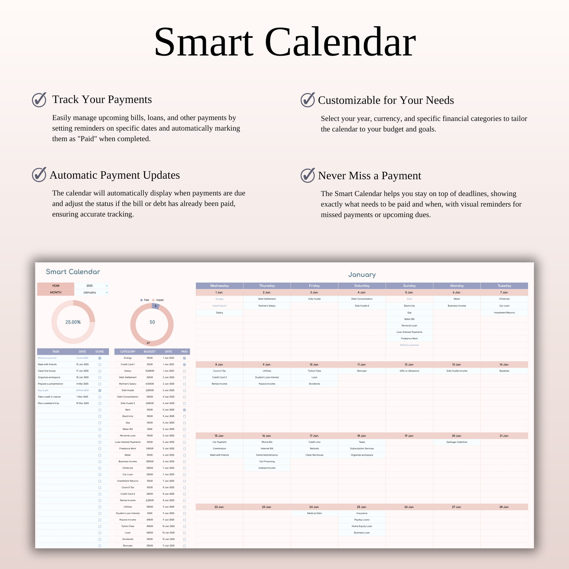 Annual Paycheck Budget Spreadsheet Template in Excel and Google Sheets Keyzai