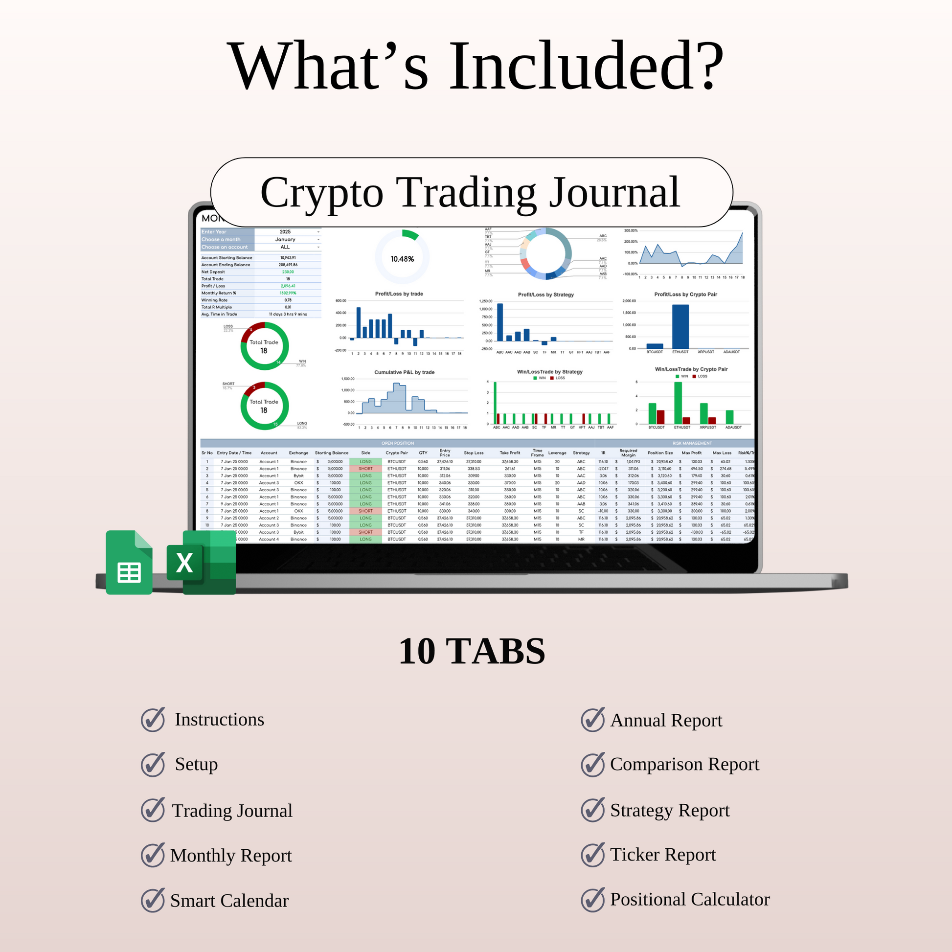 Forex & Crypto Trading Bundle — Google Sheets & Excel Keyzai