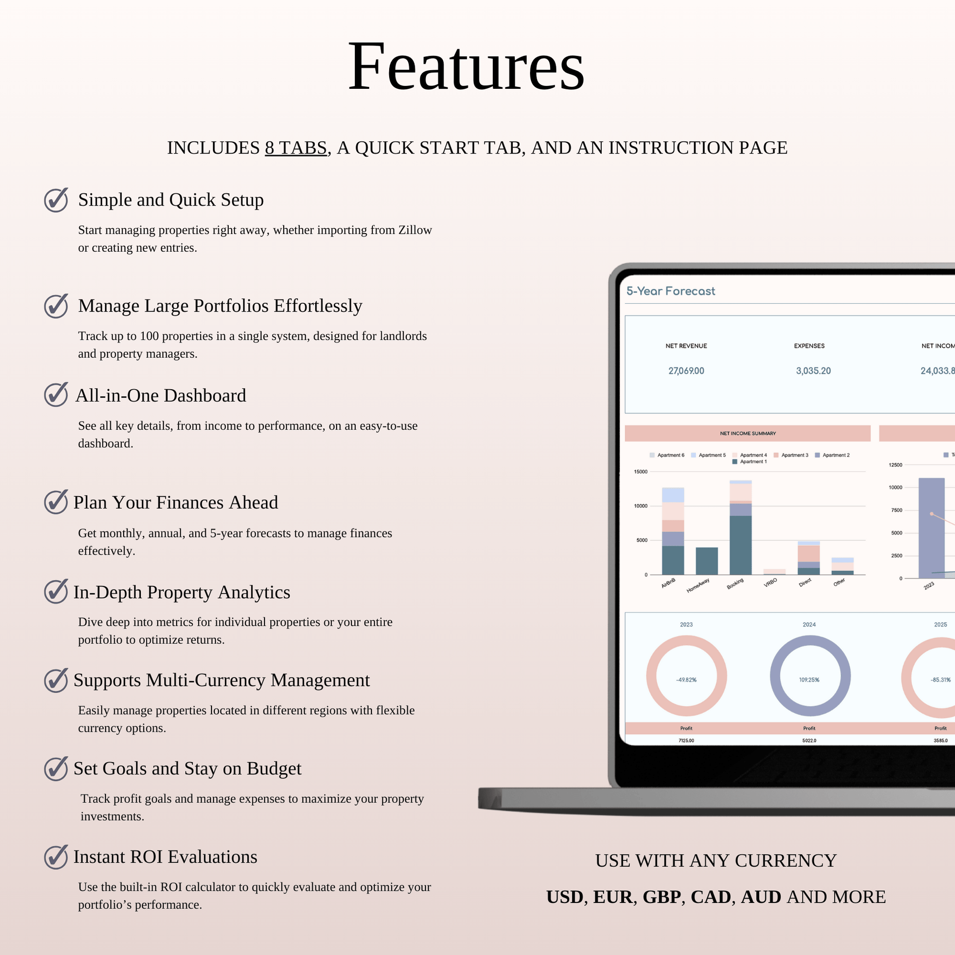 Zillow Income & Expense Spreadsheet for Hosts & Property Managers for Excel & Google Sheets Keyzai