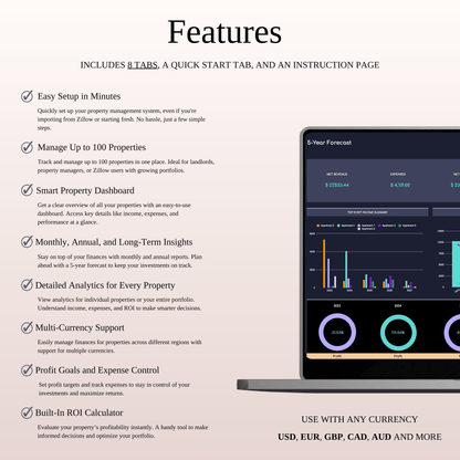 Zillow Bookkeeping Tracker | Excel & Google Sheets Template (Dark Theme) Keyzai