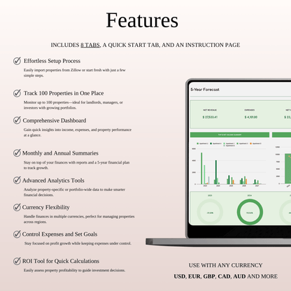 Zillow Property Management | Income & Expense Tracker (Green Theme) Keyzai