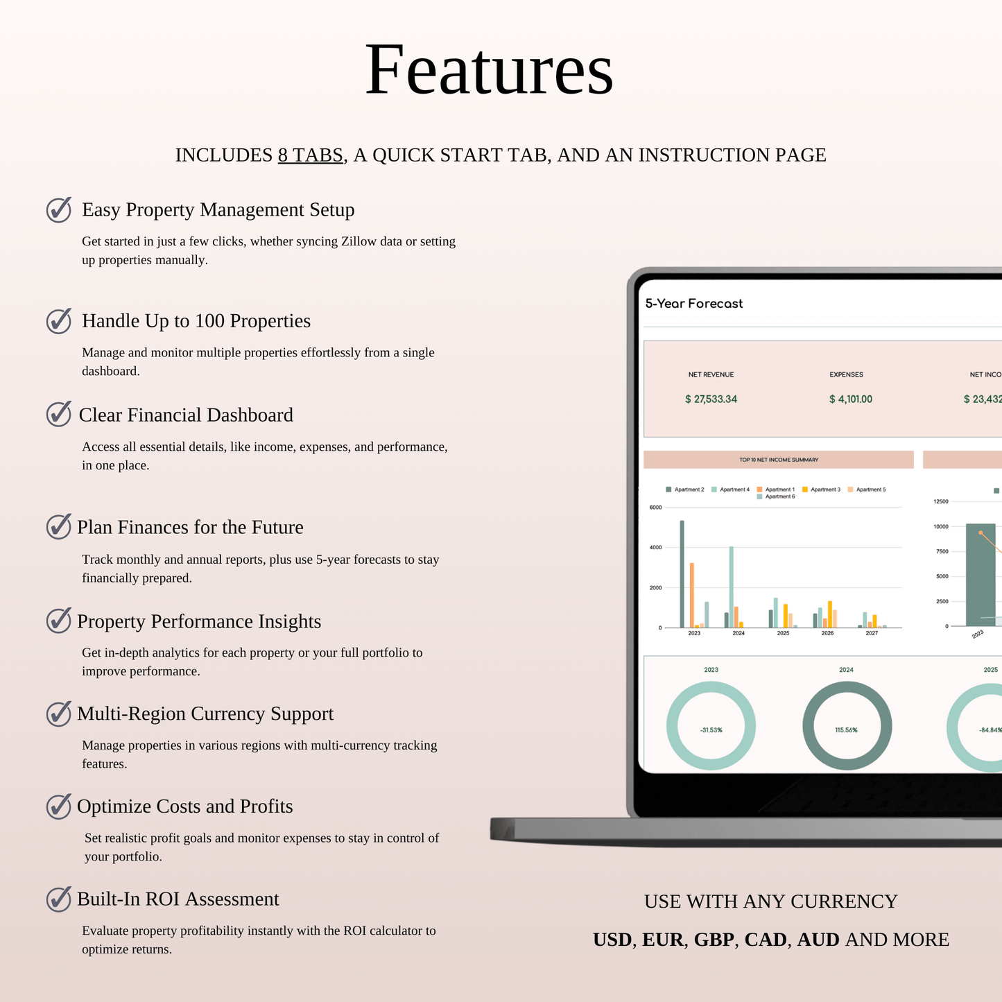 Zillow Property Tracker | Excel & Google Sheets for Hosts (Elegant Theme) Keyzai