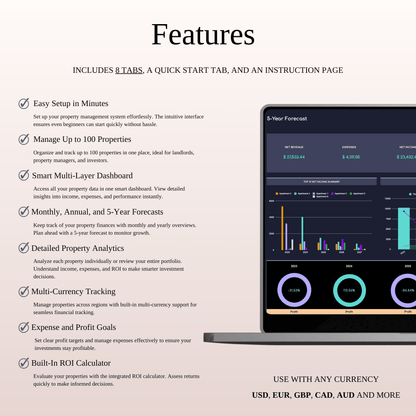 Rental Property Accounting & Bookkeeping Spreadsheet (Dark Theme) Keyzai