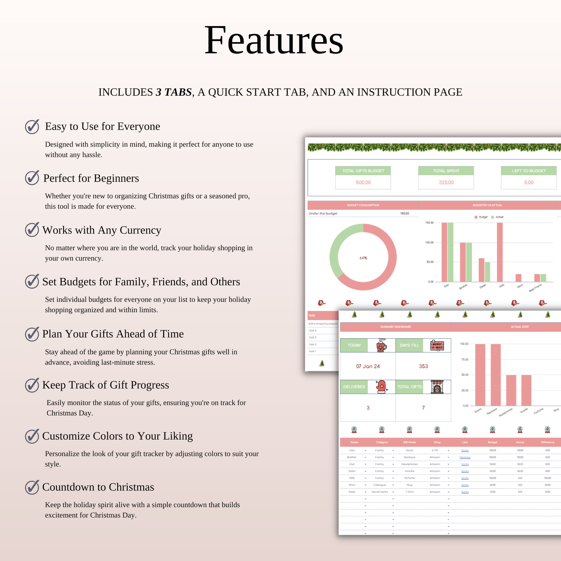 Christmas Planner Spreadsheet for Google Sheets & Excel Keyzai