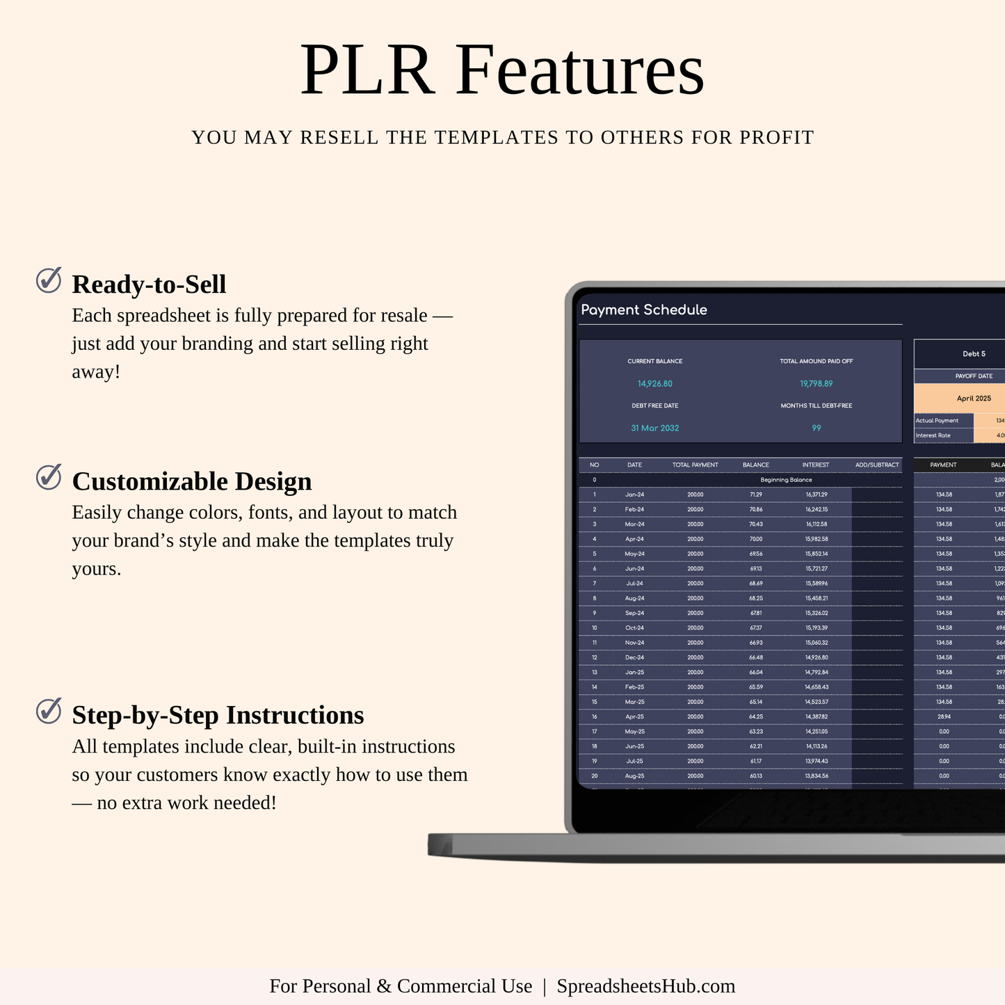 PLR - Debt Snowball Payoff Template (Dark Mode) Keyzai