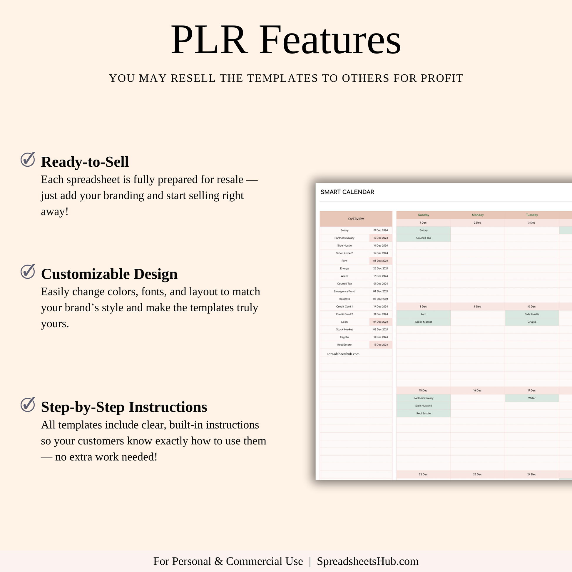 PLR - Bill Tracker Calendar Template (Elegant Theme) Keyzai