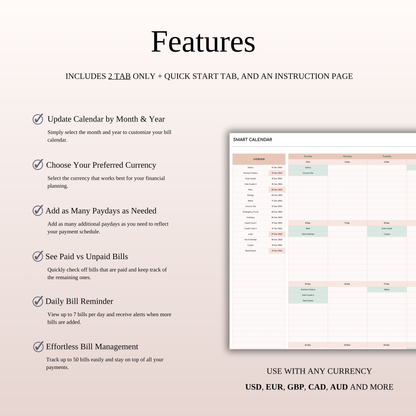 Bill Tracker Calendar Template Excel & Google Sheets (Elegant Theme) Keyzai