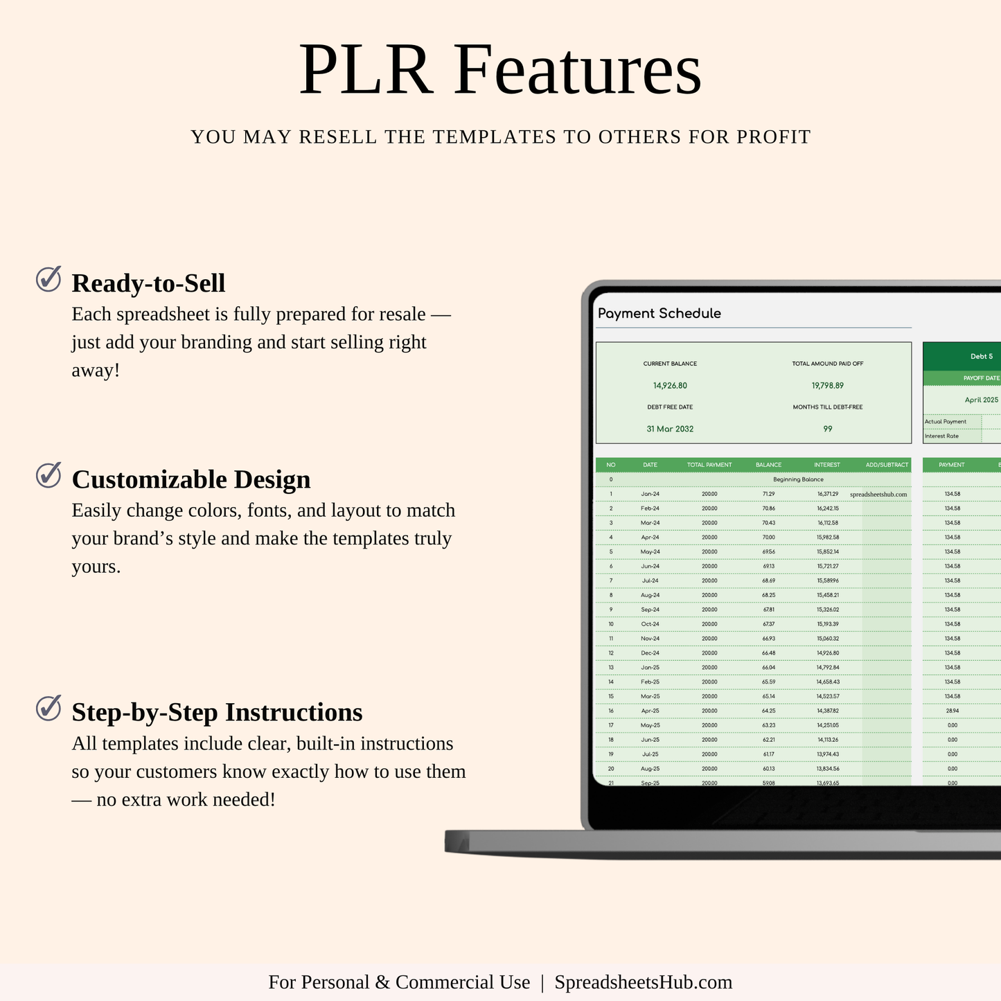 PLR - Debt Snowball Calculator Template (Green Theme) Keyzai