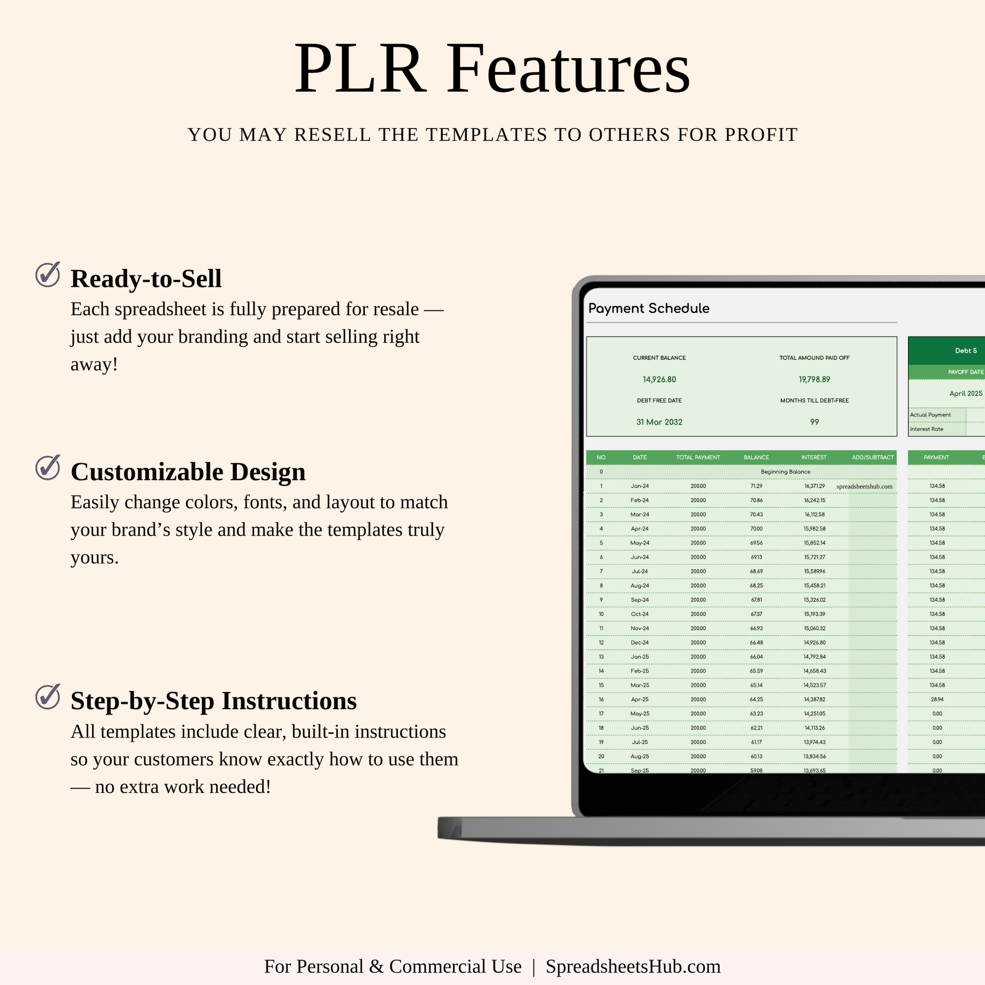 PLR - Debt Snowball Calculator Template (Green Theme) Keyzai