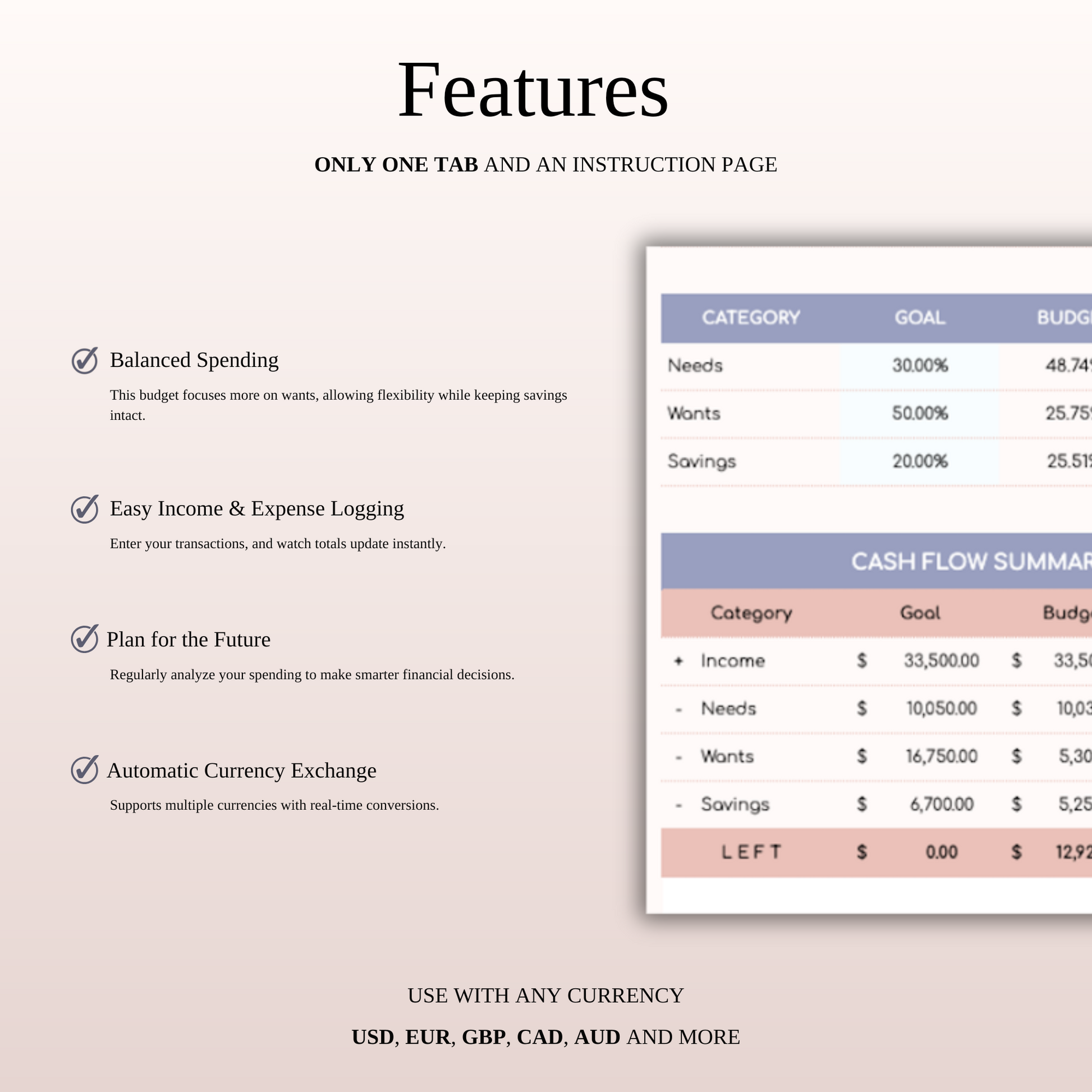 30/50/20 Budget Spreadsheet Template | Excel & Google Sheets Keyzai