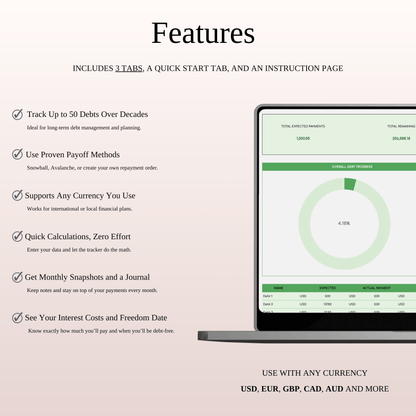Debt Repayment Tracker | Snowball, Avalanche, Custom Order (Green Theme) Keyzai