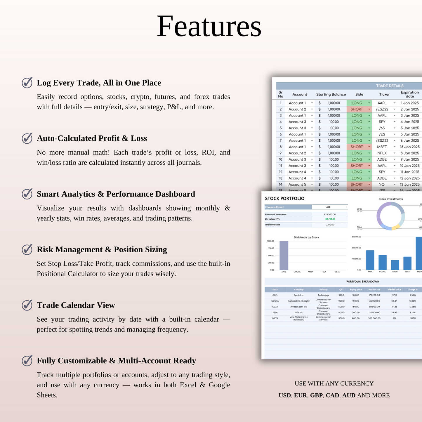 Ultimate Trading Journal Bundle Template for Google Sheets & Excel Keyzai