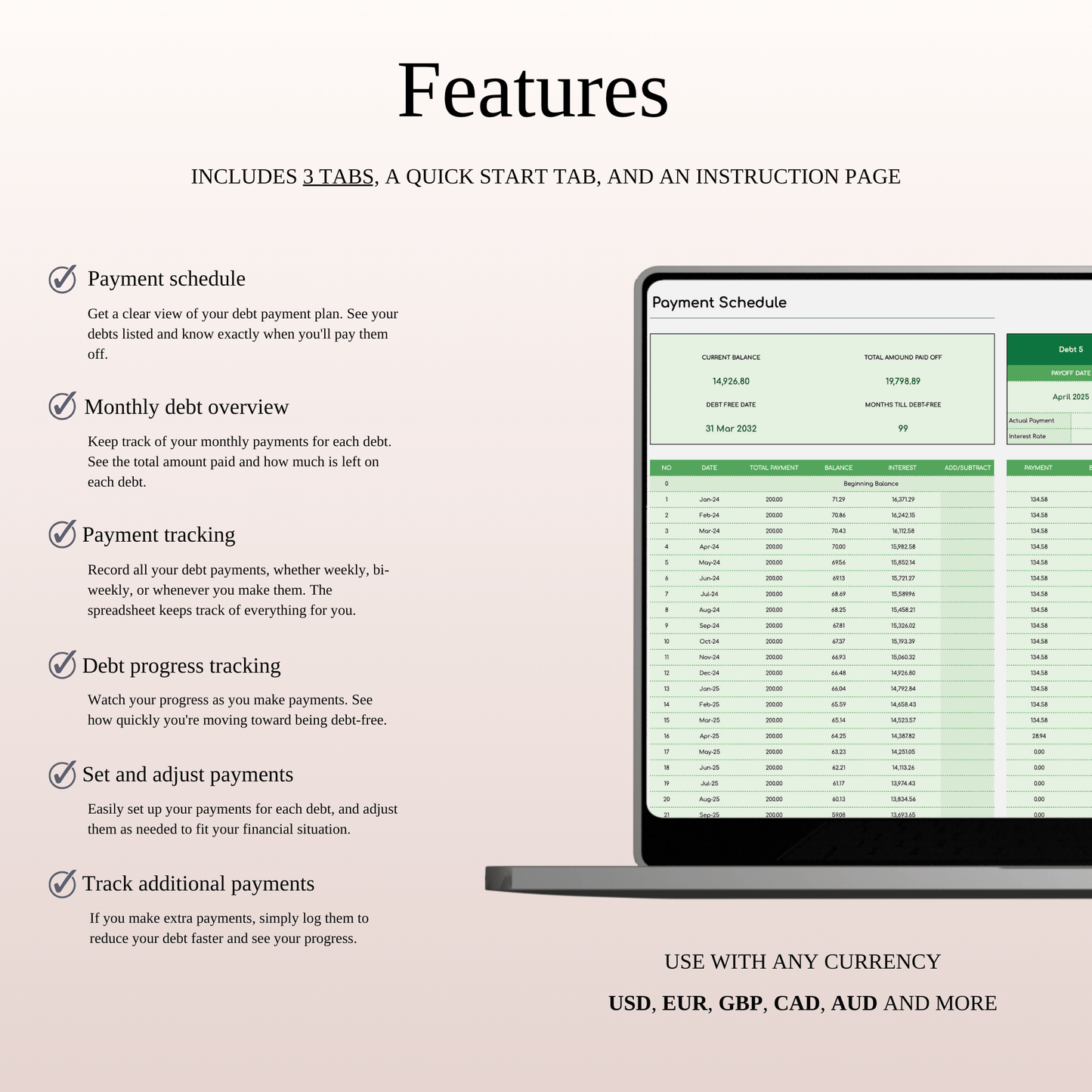 Debt Snowball Calculator Template for Excel & Google Sheets (Green Theme) Keyzai