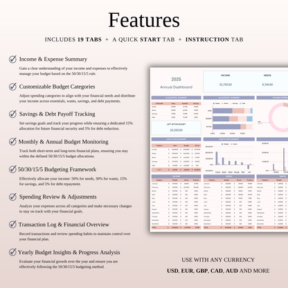 Annual 50/30/15/5 Budget Spreadsheet Template in Excel & Google Sheets Keyzai