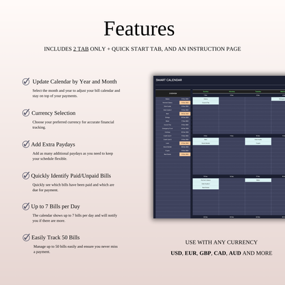 Bill Payment Calendar Template Excel & Google Sheets (Dark Theme) Keyzai