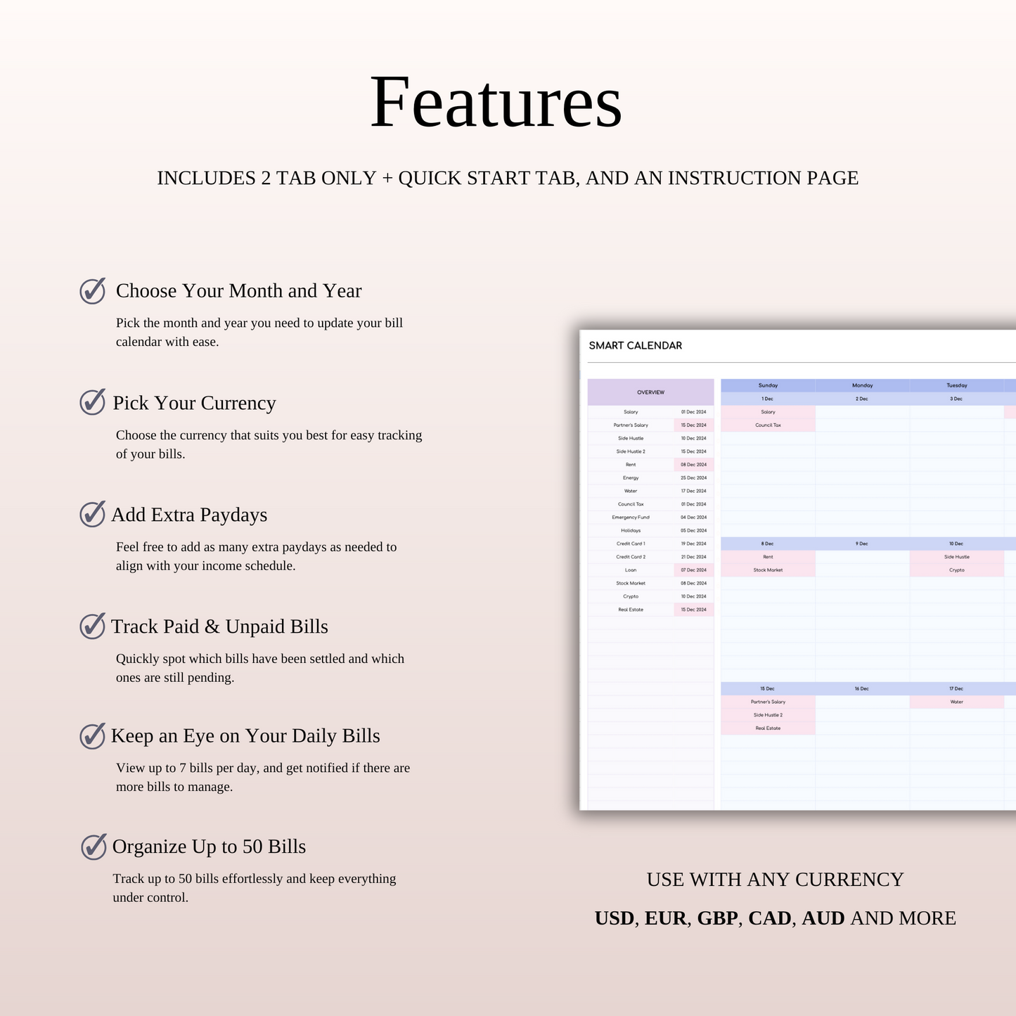 Bill Tracker Spreadsheet for Excel & Google Sheets (Rainbow Theme) Keyzai