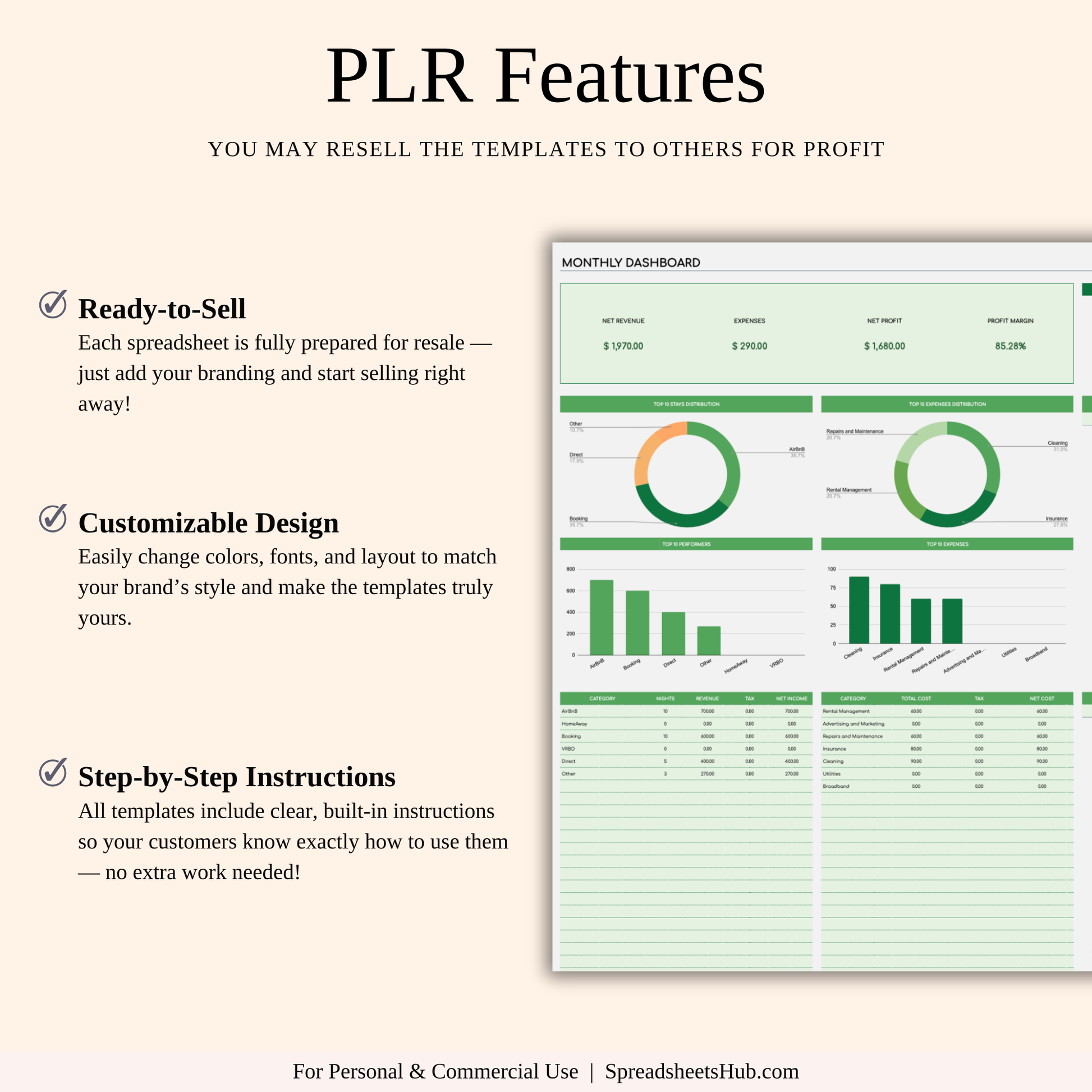 PLR - Airbnb Bookkeeping Spreadsheet Template (Green Theme) Keyzai