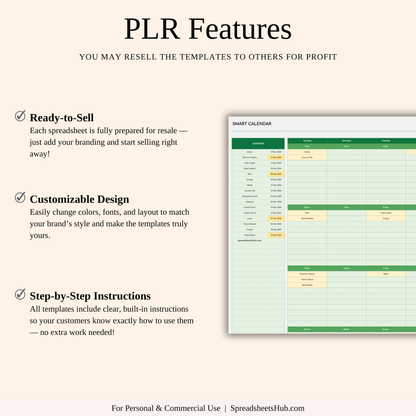 PLR - Monthly Bill Calendar Spreadsheet Template (Green Theme) Keyzai