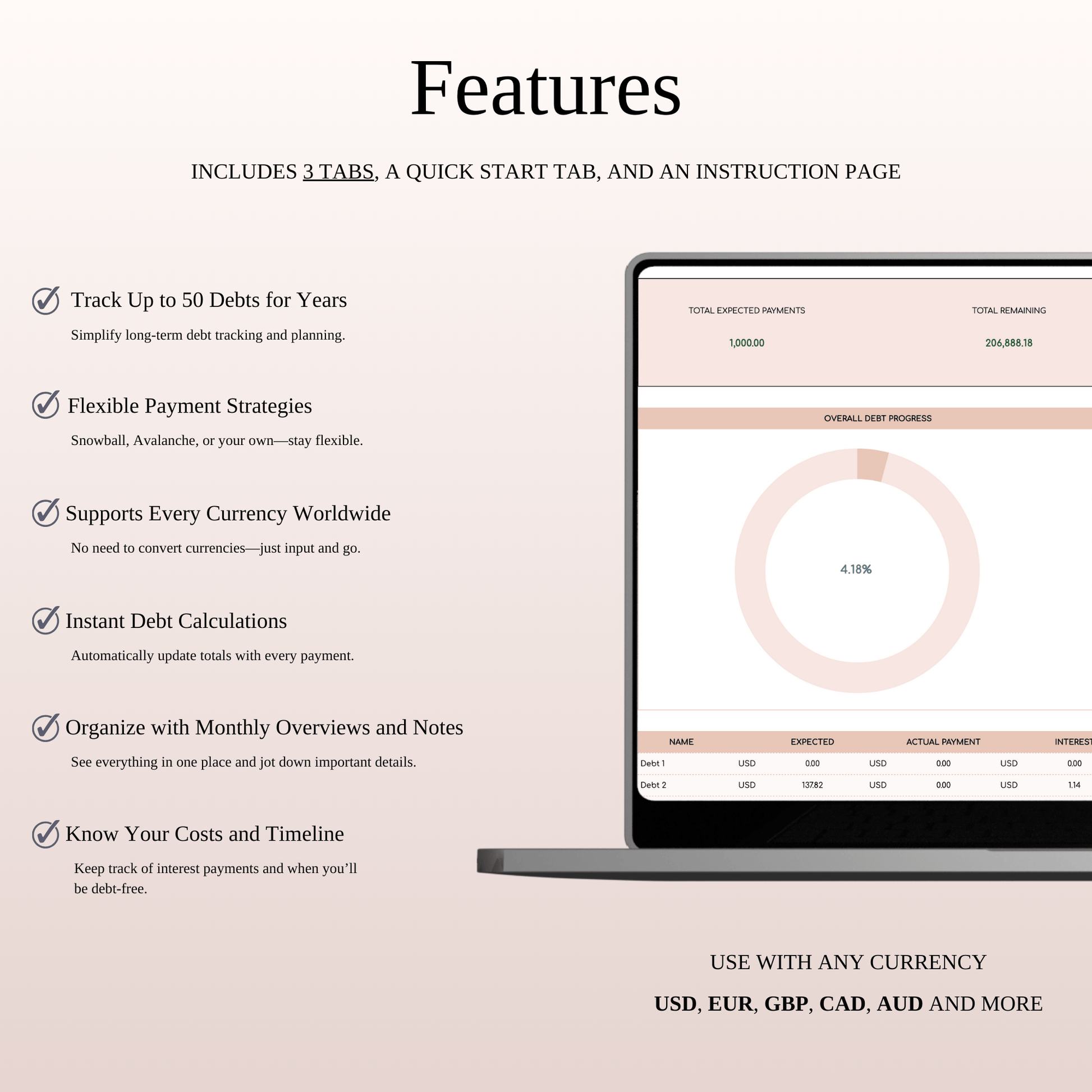 Debt Payoff Planner & Tracker (Elegant Theme) Keyzai