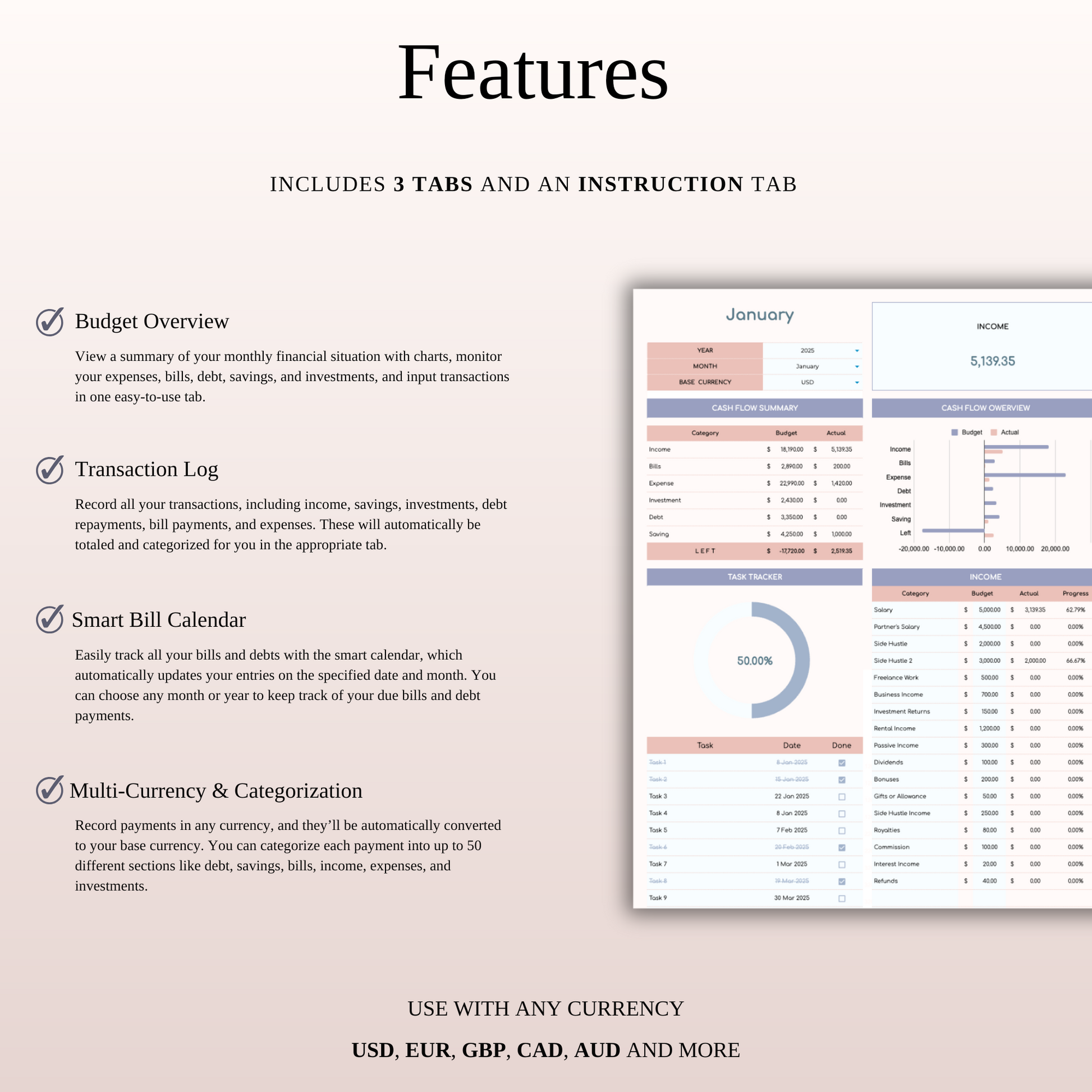 Monthly Budget Spreadsheet Template Excel & Google Sheets Keyzai