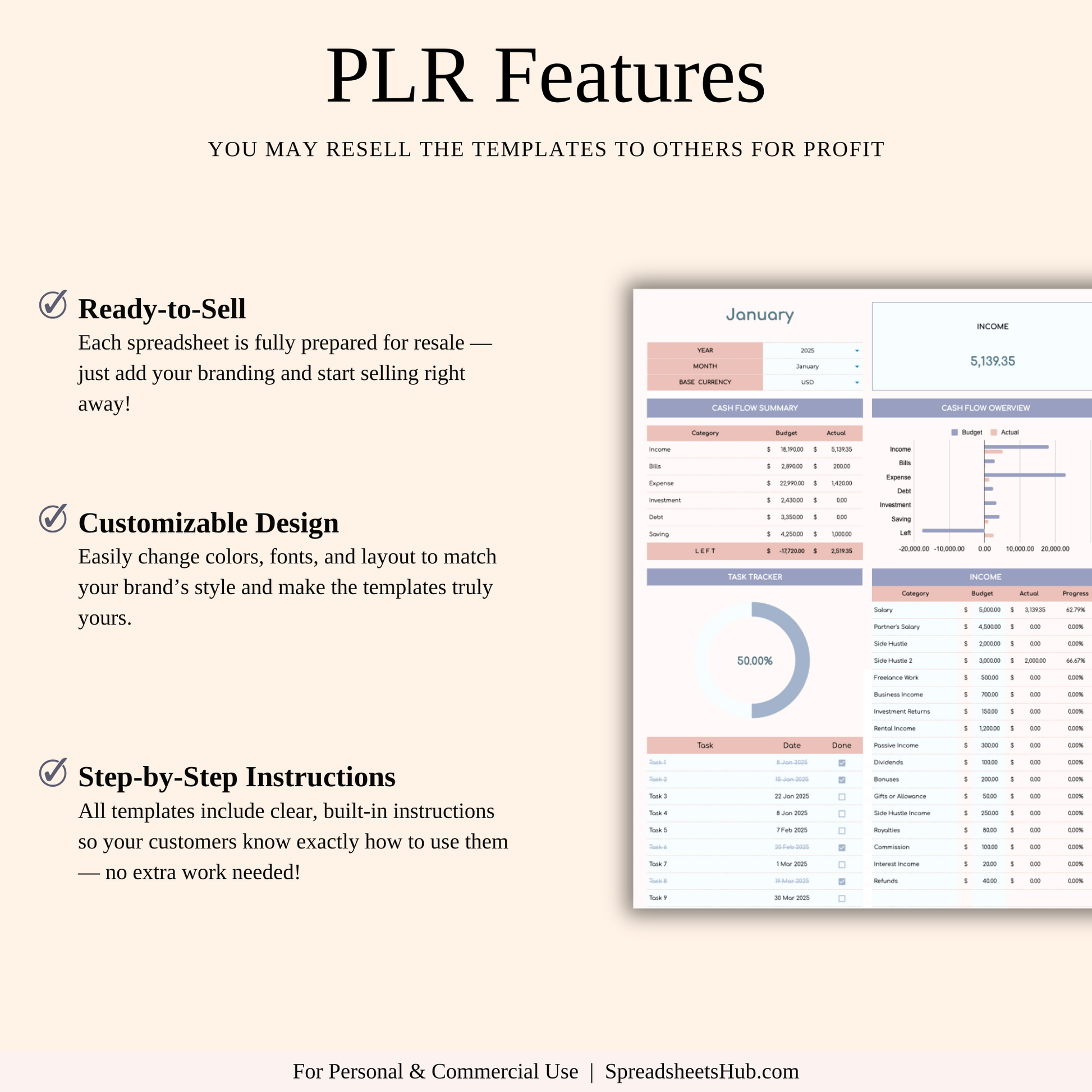 PLR - Monthly Budget Spreadsheet Template Keyzai