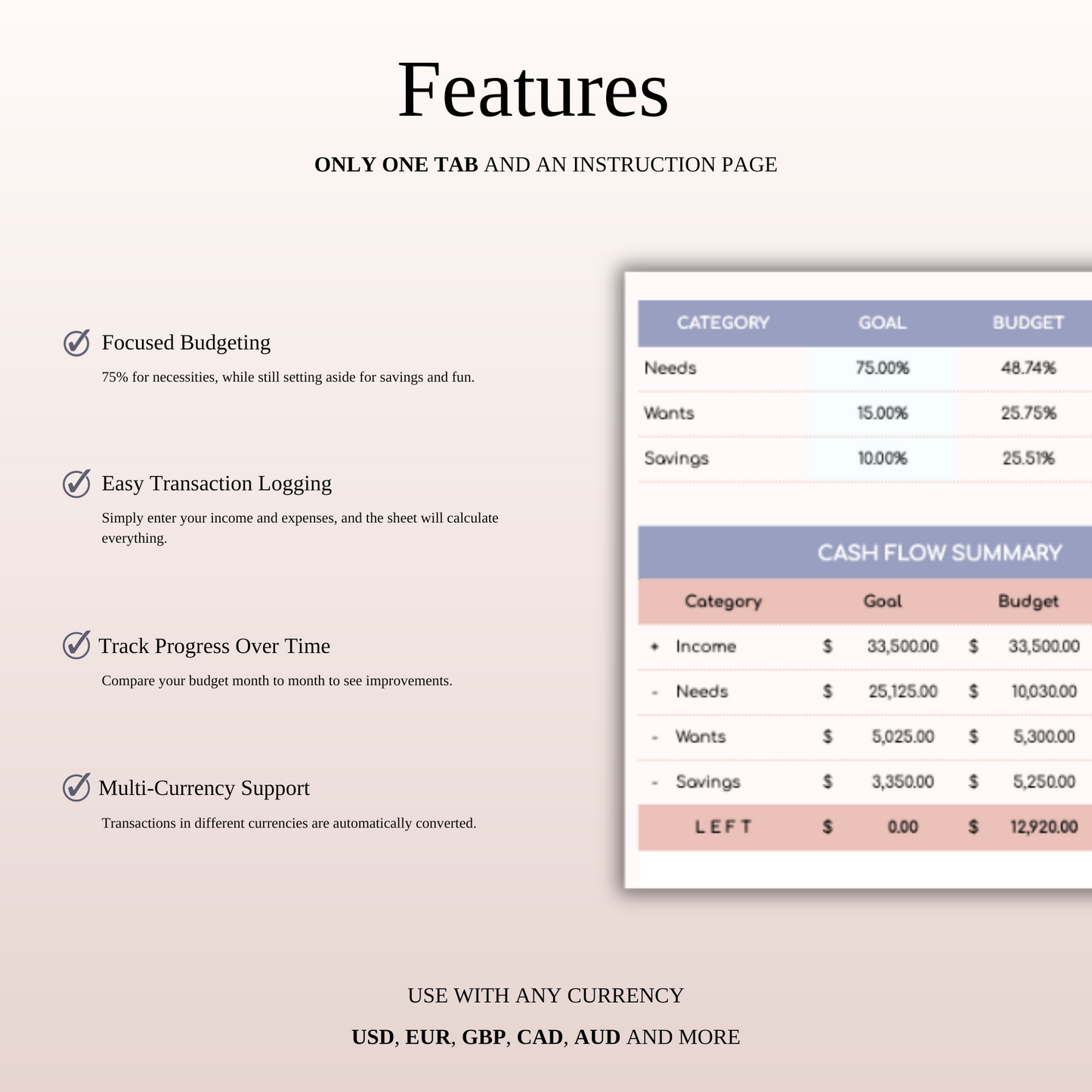 75/15/10 Budget Spreadsheet Template | Excel & Google Sheets Keyzai