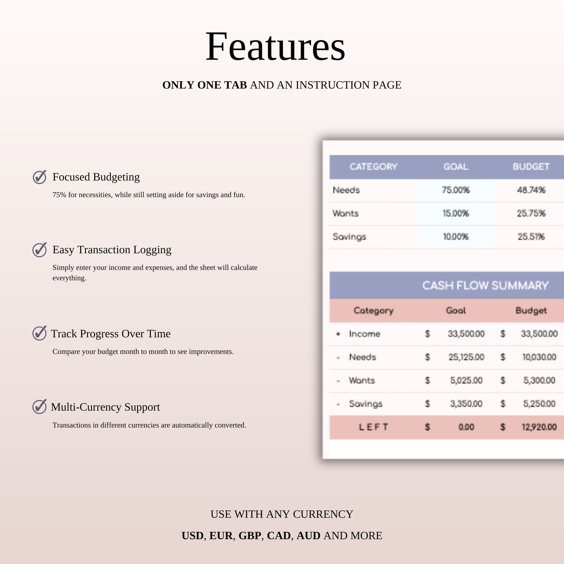 75/15/10 Budget Spreadsheet Template | Excel & Google Sheets Keyzai