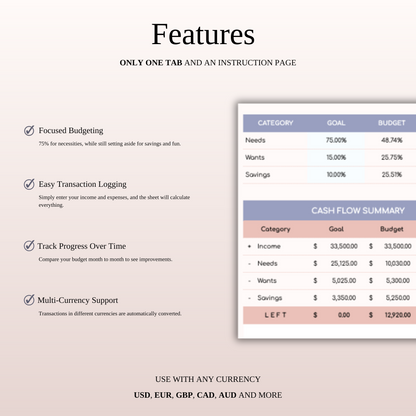 75/15/10 Budget Spreadsheet Template | Excel & Google Sheets Keyzai