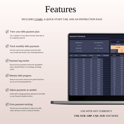 Debt Snowball Payoff Template for Excel & Google Sheets (Dark Mode) Keyzai