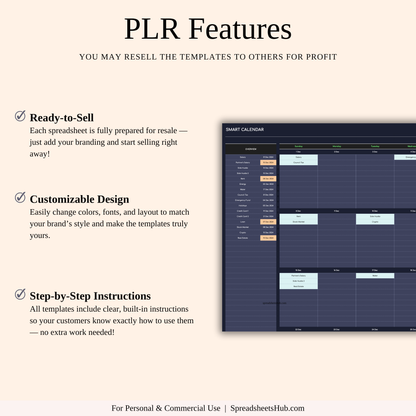 PLR - Bill Payment Calendar Template (Dark Theme) Keyzai