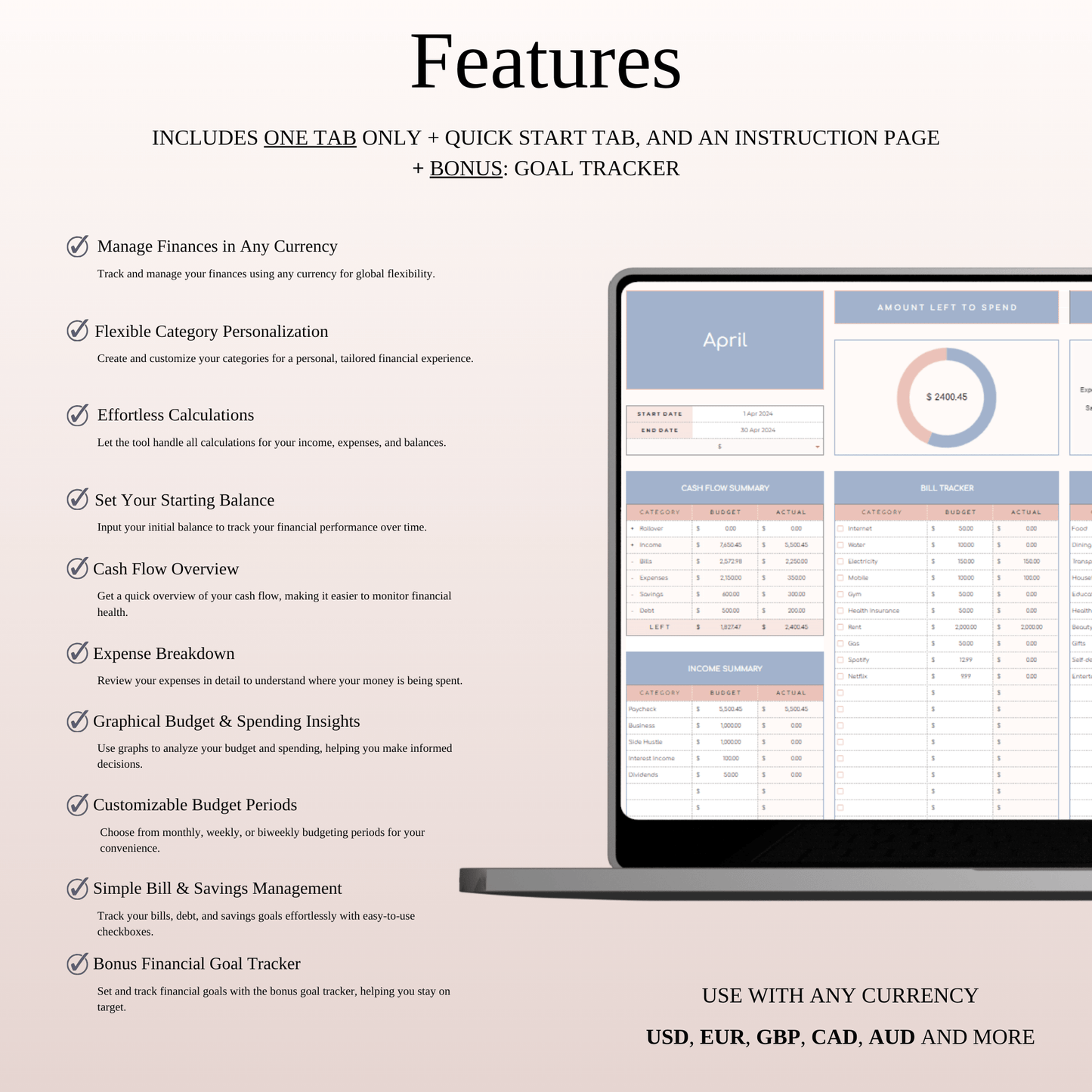 Budget Planner Excel & Google Sheets, Monthly Budget Spreadsheet, Personal Finance Tracker Keyzai