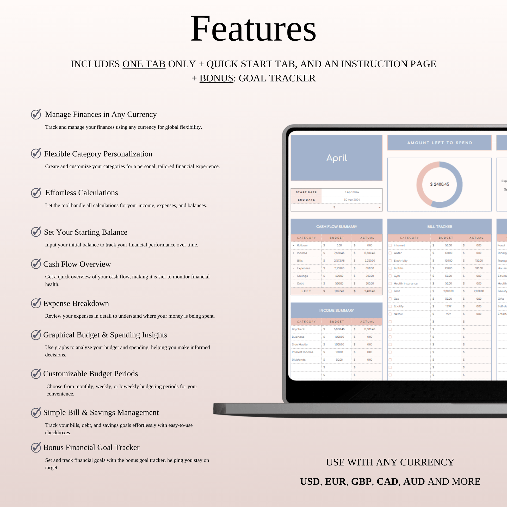 Budget Planner Excel & Google Sheets, Monthly Budget Spreadsheet, Personal Finance Tracker Keyzai