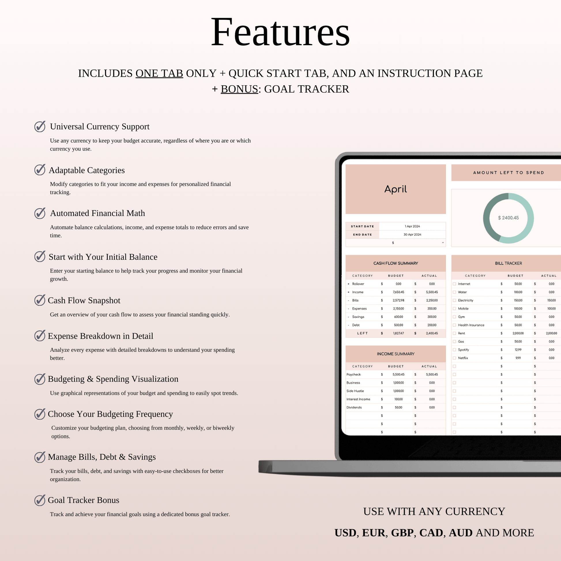Easy Budget Planner for Personal Finance Tracking (Elegant Theme) Keyzai