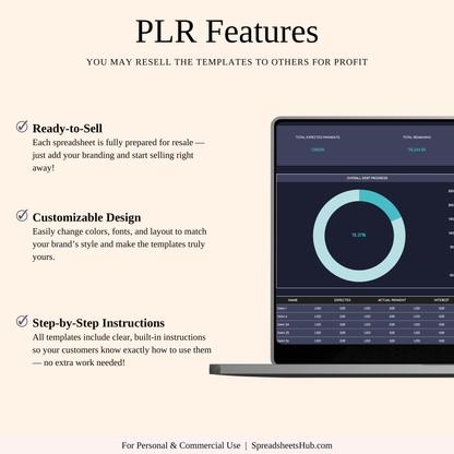 PLR - Debt Payoff Tracker | Excel & Google Sheets (Dark Theme) Keyzai