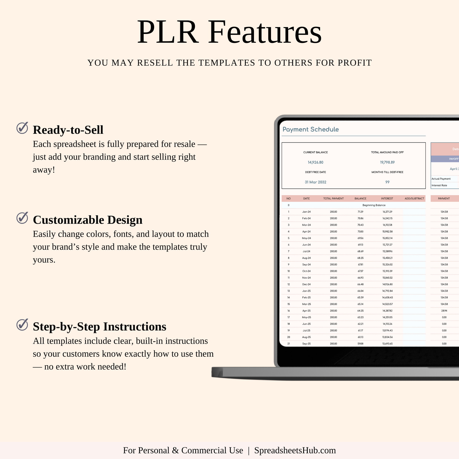 PLR - Debt Snowball Calculator Spreadsheet Template Keyzai